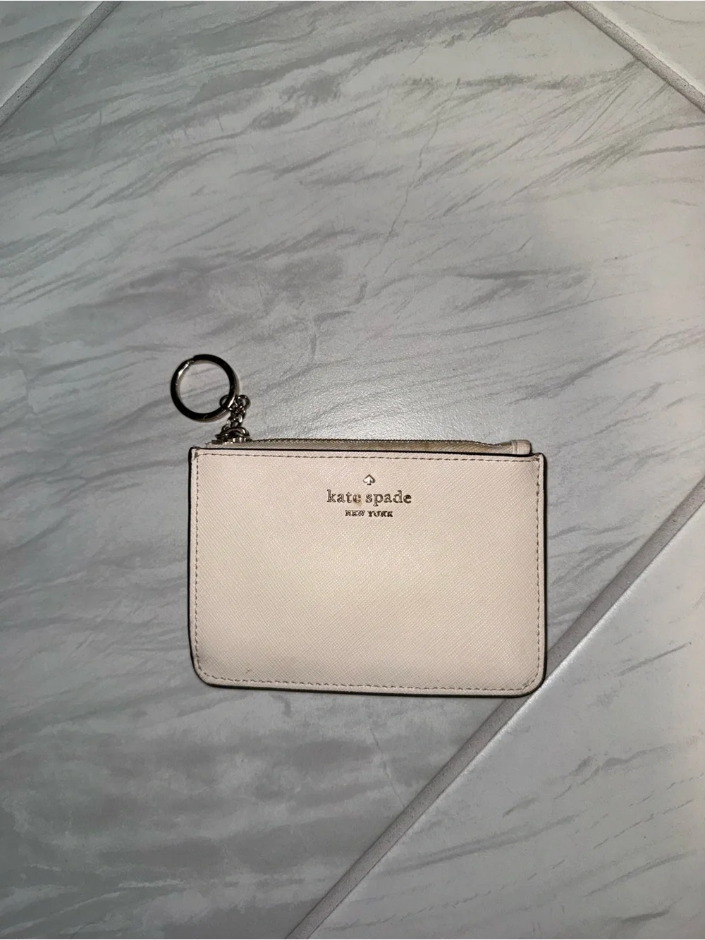kate spade Cream Leather Card Holder with Key Ring